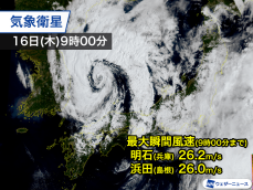 日本海に台風のような雲の渦　風速25m/s超を観測した所も