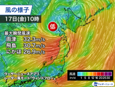 日本海側は風が強く一部に暴風警報　北日本は局地的な強雨にも注意