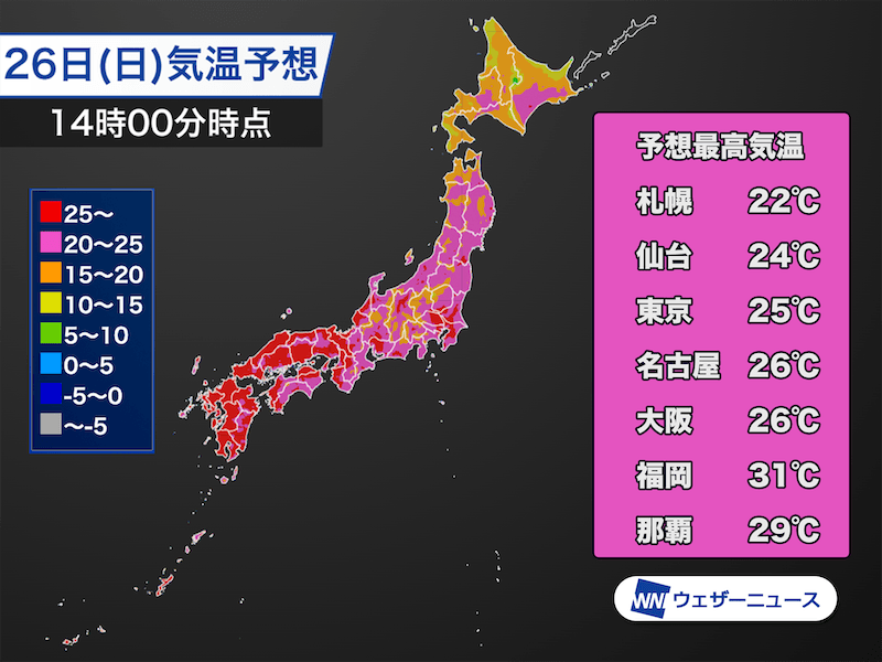 西日本ほど高温傾向　東京は夏日、福岡は真夏日の予想