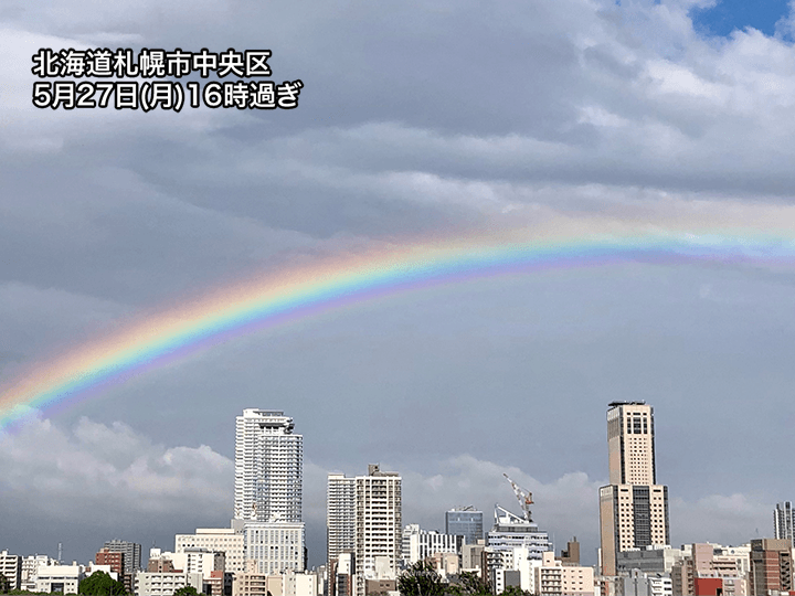雨雲抜けた札幌で虹が出現　七色以上の「過剰虹」