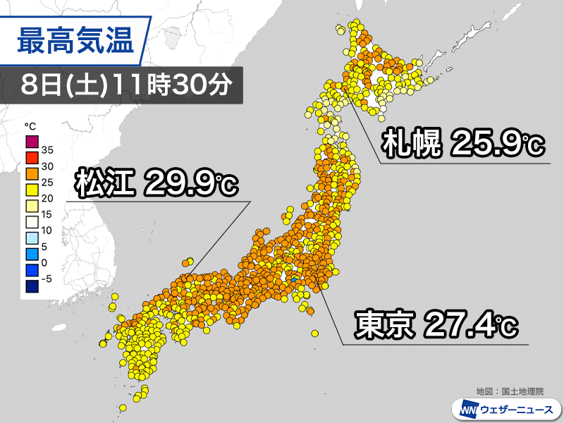 札幌は3週間ぶりに夏日　東日本、北日本は暑い一日に