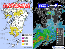 九州南部にまた活発な雨雲　土砂災害の発生に警戒を