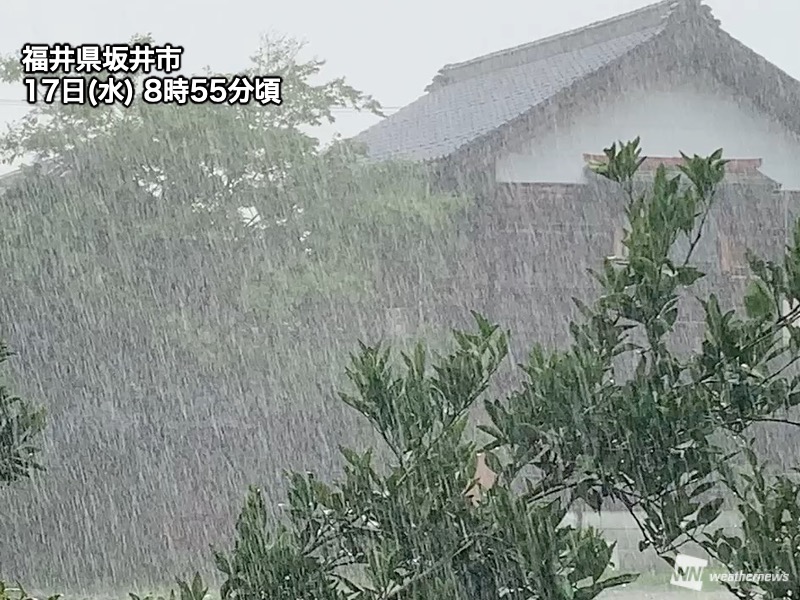 梅雨前線は北陸から東北付近に停滞　日本海側を中心に土砂降りの雨に