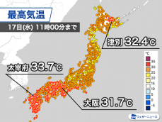 西日本で30℃超え地点が多数　厳しい暑さで熱中症に要注意
