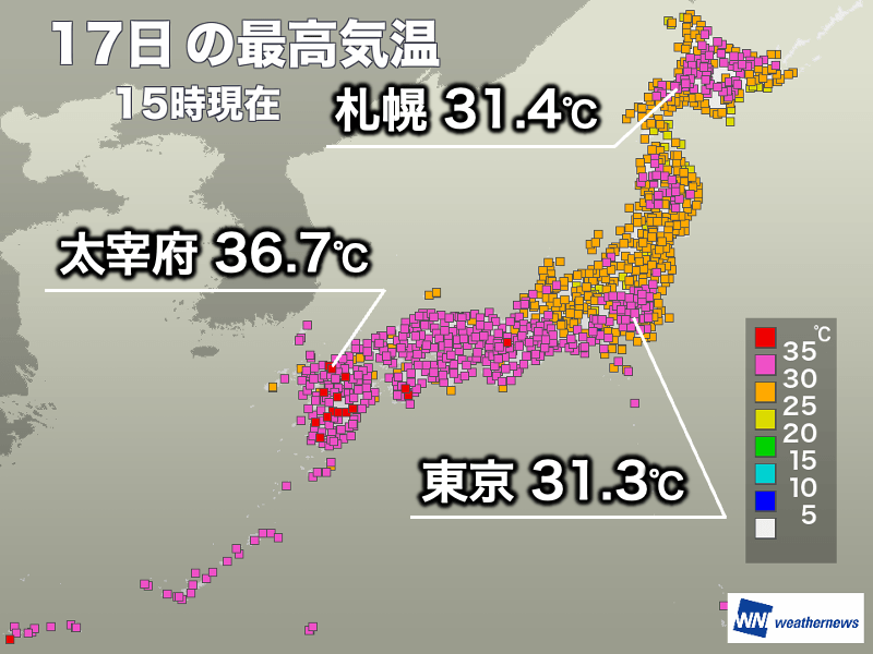 西日本や北海道を中心に夏の暑さに　明日は東日本も暑さ増す