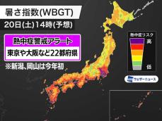 東京や大阪など22都府県に熱中症警戒アラート　岡山や新潟は今年初　明日20日(土)対象
