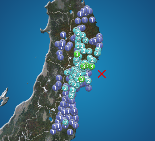 宮城県沖でM4.4の地震　岩手・宮城で震度3　津波の心配なし