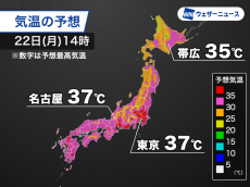 今日も各地で危険な暑さが続く　東京は今年一番の暑さ予想