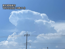 関東内陸部で積乱雲が急発達　都市部でも局地的な激しい雨のおそれ