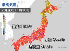 東北～九州で午前中から猛暑日　午後も危険な暑さに警戒