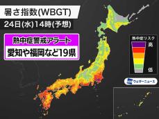 愛知、福岡など19県に熱中症警戒アラート　今日24日(水)対象