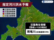 北海道 雨竜川で氾濫が発生　警戒レベル5相当の氾濫発生情報発表
