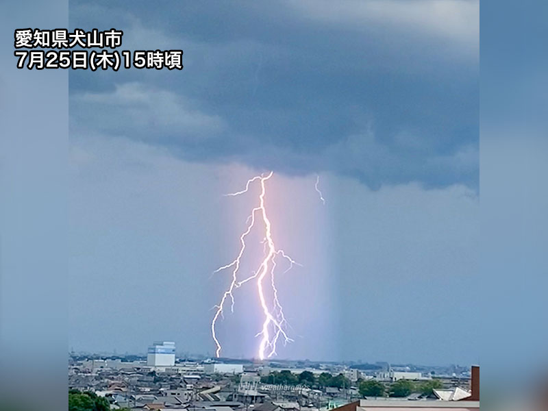 関東から九州で雨雲が急発達　名古屋周辺でも急な強雨に