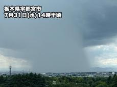 関東内陸部で雨雲が発達中　宇都宮市内で激しい雨に