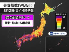 今日8月2日(金)対象の熱中症警戒アラート　関東から沖縄の34都府県に発表