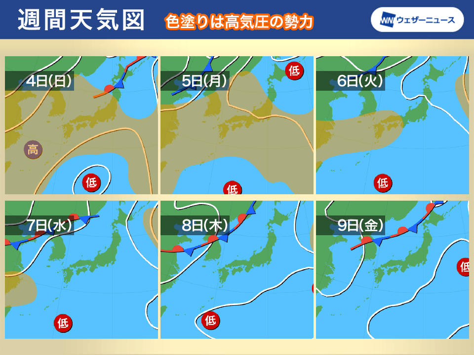 来週は高気圧が弱まる予想　広い範囲で天気急変の可能性