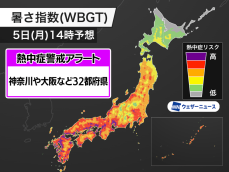 明日8月5日(月)対象の熱中症警戒アラート　神奈川や大阪など32都府県