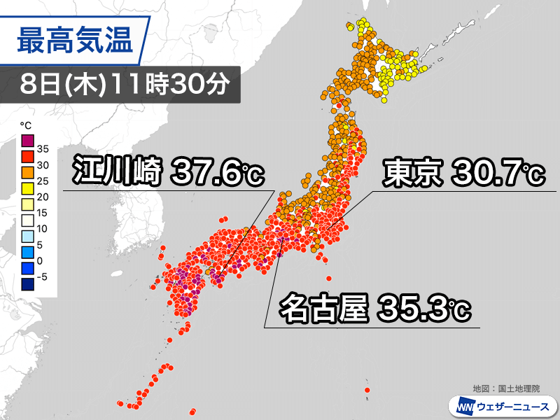 西日本は危険な暑さ収まらず　今日も午前中から体温並みの気温に