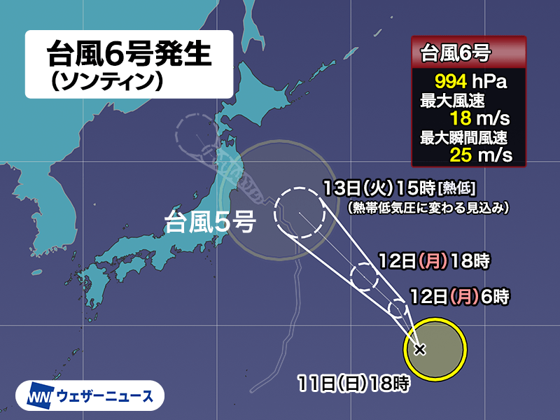 新たな台風6号（ソンティン）発生　他にも熱帯低気圧が発達中