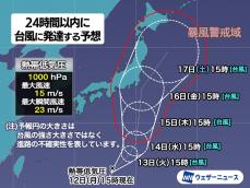 新たな台風発生予想　次に発生すると「台風7号」　トリプル台風の可能性も