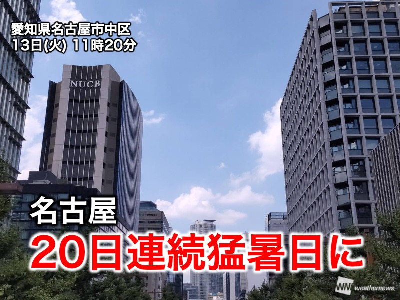 名古屋で20日連続の猛暑日に　統計開始以来、最長記録を更新