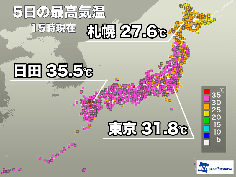 今日も全国的に残暑厳しい　明日は名古屋で36℃まで上がる予想