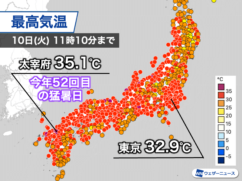 福岡・太宰府で今年52回目の猛暑日に　日本記録をさらに更新