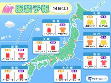 9月14日(土)　各地の気温変化と最適な服装