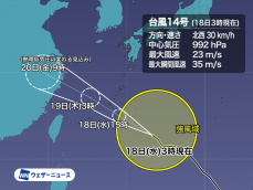 台風14号(プラサン)は今日夕方〜夜に沖縄を通過　急な天気の悪化に注意