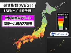 関東〜九州の22府県に熱中症警戒アラート　猛暑日予想のところも