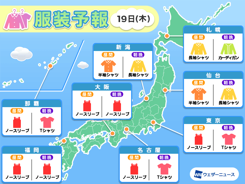 9月19日(木)　各地の気温変化と最適な服装