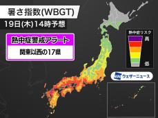 千葉など関東以西の17県に熱中症警戒アラート　猛暑日予想のところも