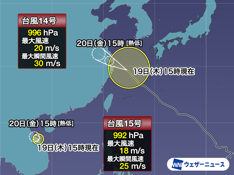 台風14号(プラサン) 　低気圧に変わった後、秋雨前線の活動に関与か