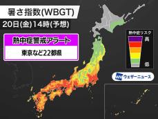 明日9月20日(金)対象の熱中症警戒アラート 東京など22都県に発表