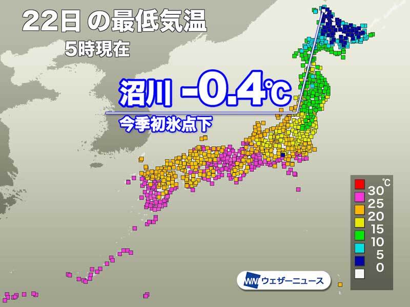 北海道で今季初の「冬日」　最低気温が氷点下に