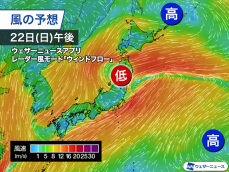 全国的に強風が吹き荒れる　台風14号から変わった低気圧が発達