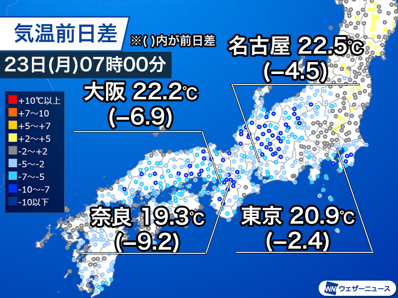 秋雨前線南下で空気乾燥　西日本を中心にひんやりとした朝に