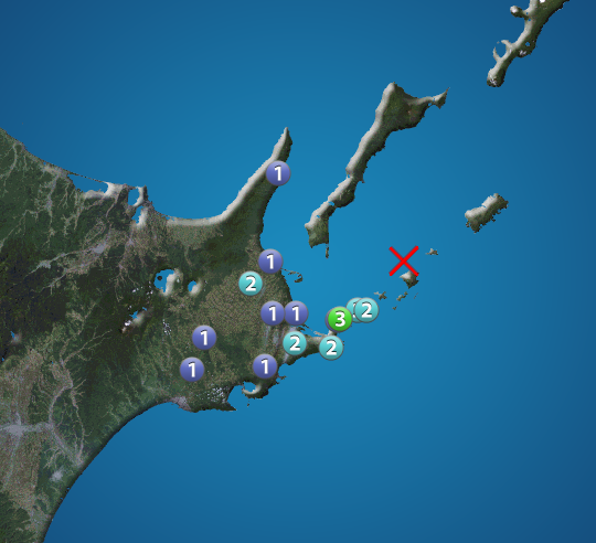 国後島付近でM4.2の地震　根室で震度3　津波の心配なし