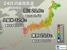 東京都心はギリギリ25℃の快適な陽気　明日は少し不快感が戻る