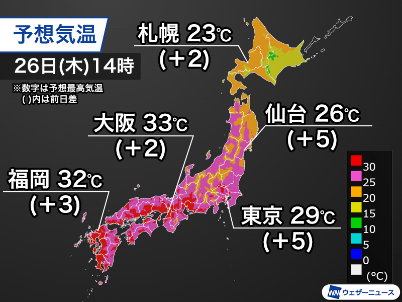 明日は関東でも暑さが戻る　西日本は33℃前後まで気温上昇