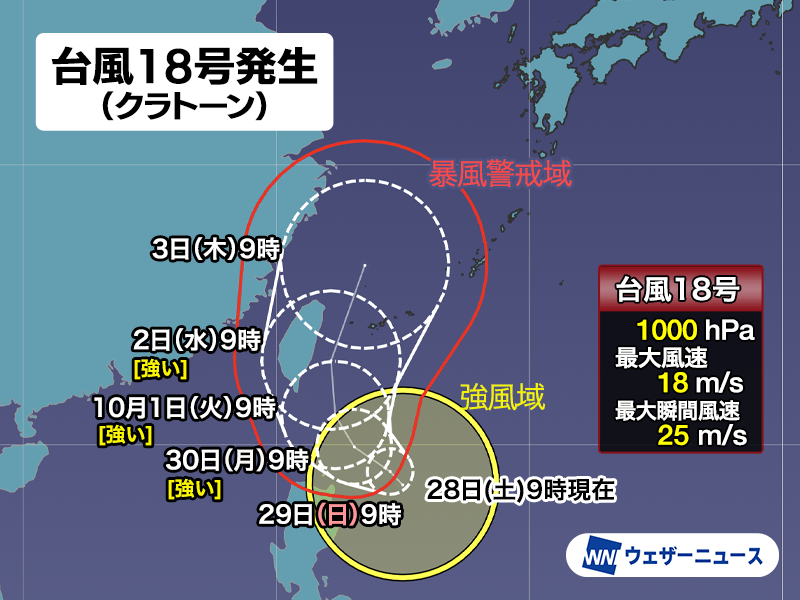 台風18号(クラトーン)発生　強い勢力で沖縄接近へ　その後の進路も注意