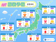 10月2日(水)　各地の気温変化と最適な服装