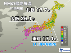 東京の最高気温は5か月ぶりの低さ　西日本は広範囲で25℃超える