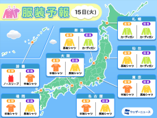 10月15日(火)　各地の気温変化と最適な服装