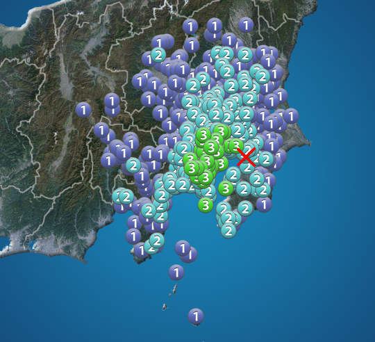 埼玉県・東京都・千葉県・神奈川県で震度3の地震　津波の心配なし