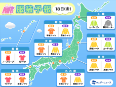 10月18日(金)　各地の気温変化と最適な服装