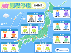 10月20日(日)　各地の気温変化と最適な服装