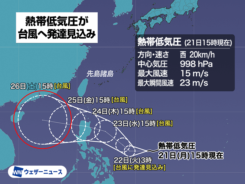 12時間以内に台風発生の可能性　フィリピンの東で熱帯低気圧が発達