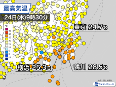 関東は午前中から汗ばむ陽気　すでに25℃以上の夏日の所も