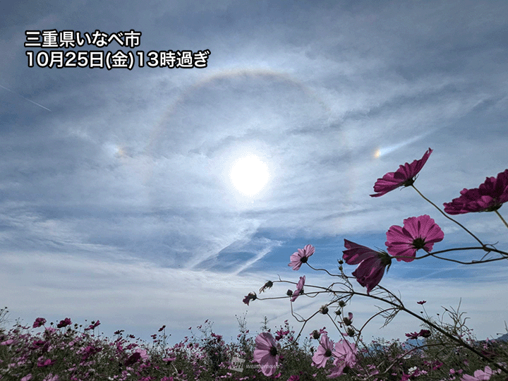 西日本や東海でハロなどの光学現象　前線の北に広がる薄雲が創り出す